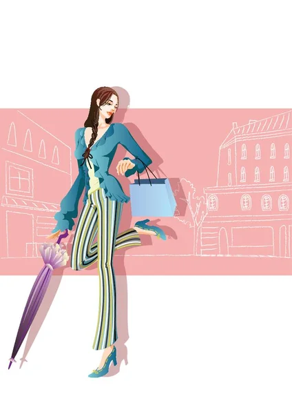 穿着购物袋的时髦女人 — 图库矢量图片