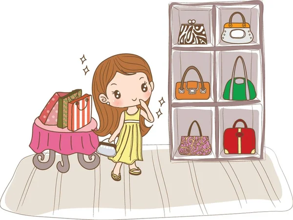 Mädchen Kauft Nach Neuer Handtasche — Stockvektor