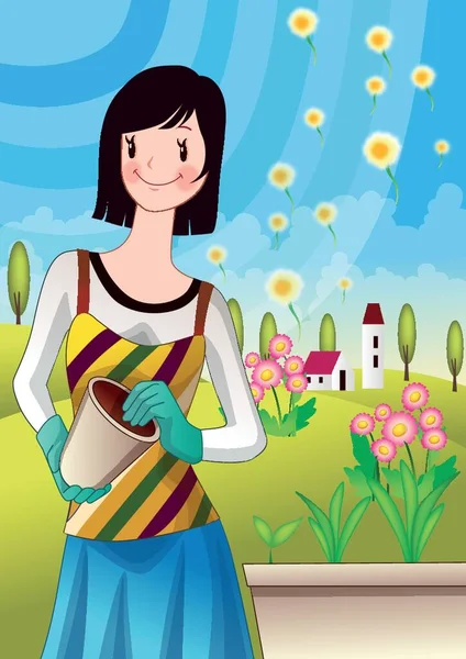 girl holding empty pot in hands