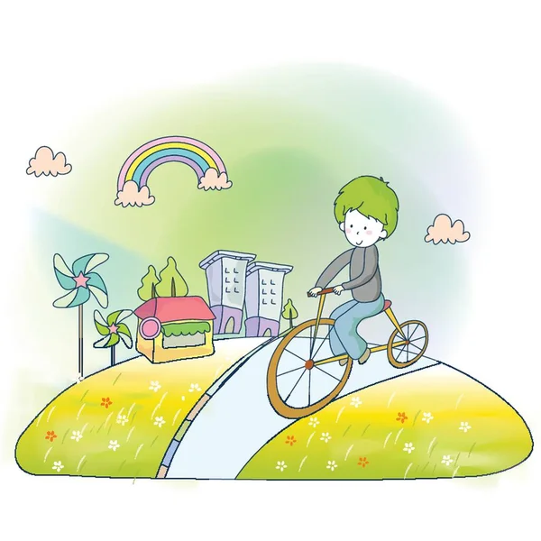 自転車に乗る少年 — ストックベクタ