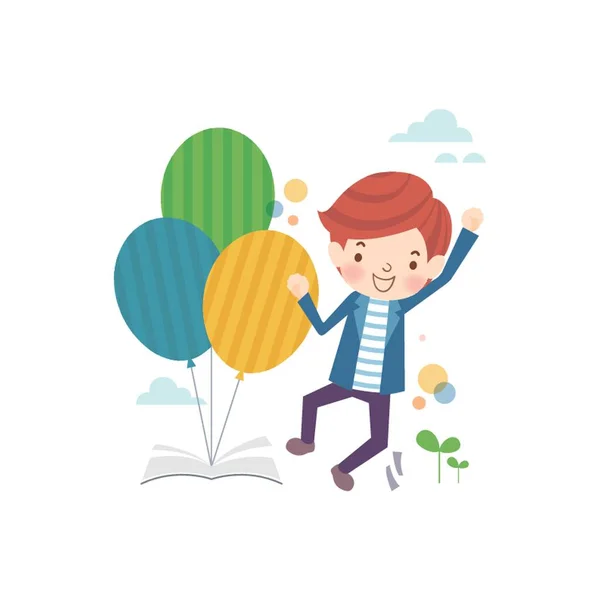 School Boy Balloons Book — Stock Vector