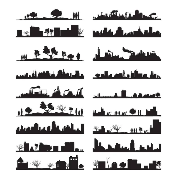 Silueta Paisaje Ciudad Colección — Archivo Imágenes Vectoriales