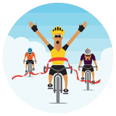 Bisiklet yarışı galibi bitiş çizgisini geçiyor