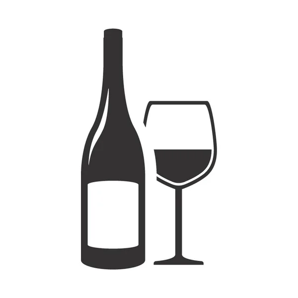 Botella Vino Con Vidrio — Vector de stock