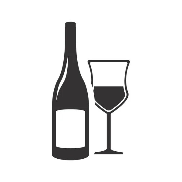 Botella Vino Con Vidrio — Vector de stock
