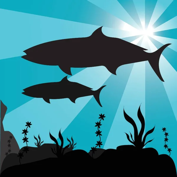 Silhouette Von Unterwasserfischen — Stockvektor
