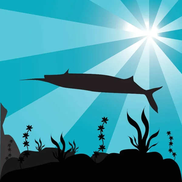 Silhouette Poissons Sous Marins — Image vectorielle