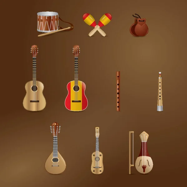 Verzameling Muziekinstrumenten — Stockvector