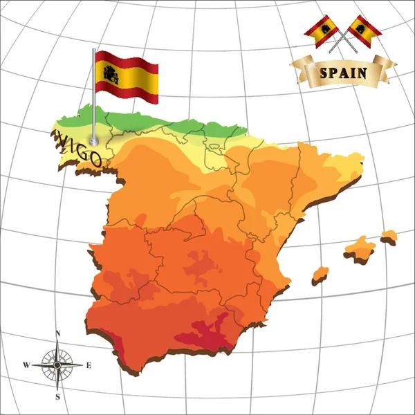 Mapa Espanha Com Vigo —  Vetores de Stock