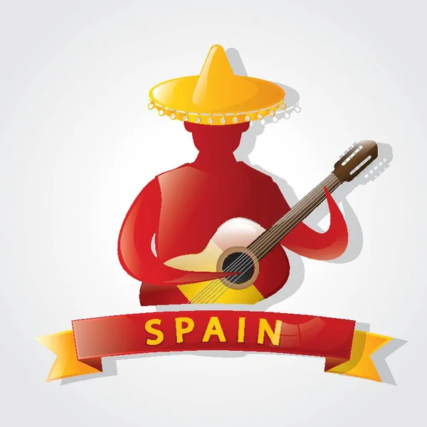 墨西哥吉他手上的Spain标志 — 图库矢量图片