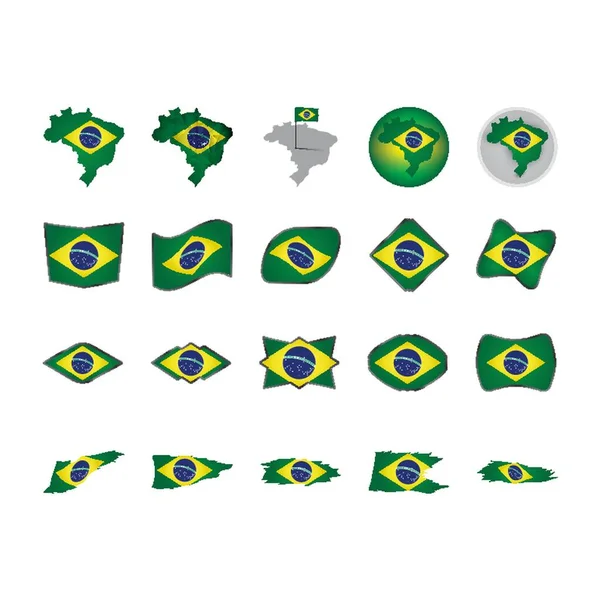 Set Brazil Flag Map Icons — Stock Vector