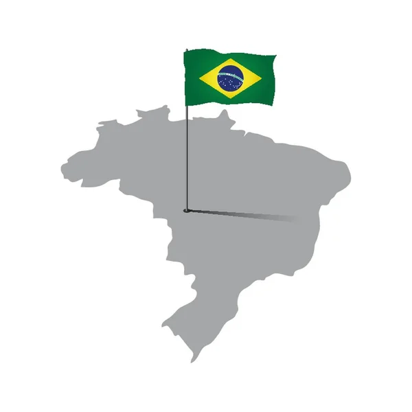 Brasil Mapa Com Pólo Bandeira — Vetor de Stock