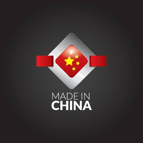 Hecho China Etiqueta Bandera — Vector de stock