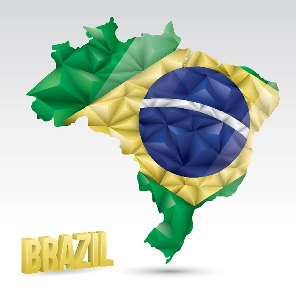 Faceted Brazil Flag Map — Stock Vector