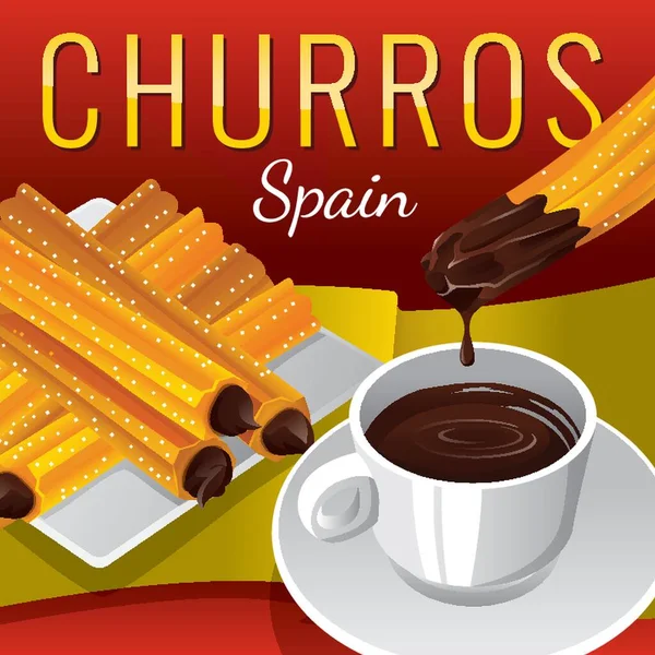 Churros Met Chocolade Dipsaus — Stockvector