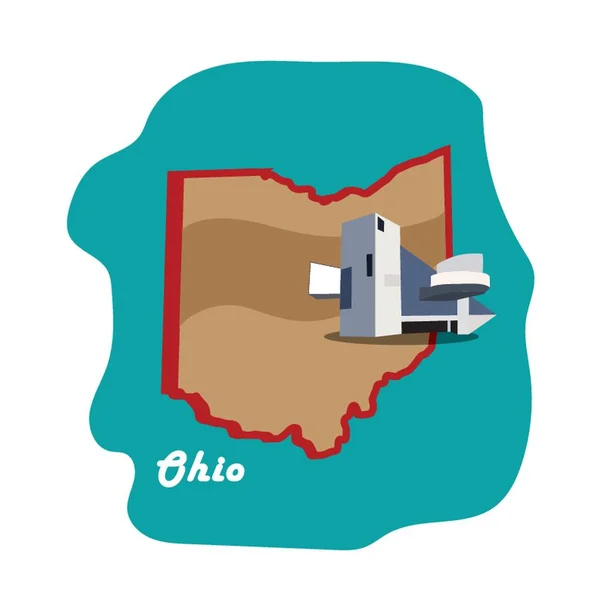 Ohio Állam Térképe Rock Roll Hírességek Csarnoka — Stock Vector