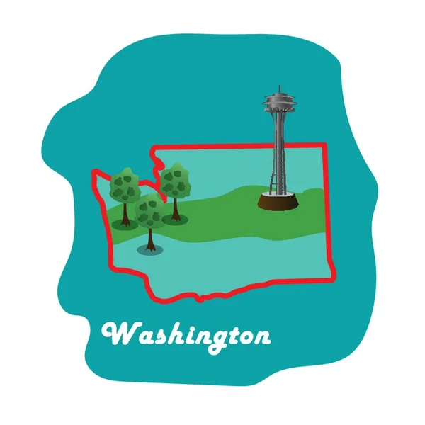 用华盛顿空间针绘制华盛顿州地图 — 图库矢量图片