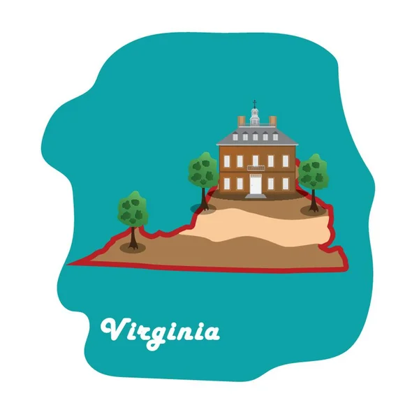 Virginia Staatskaart Met Koloniale Williamsburg — Stockvector