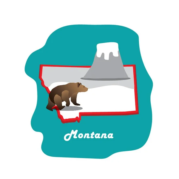 Montana Staatskaart Met Grizzly Beer — Stockvector