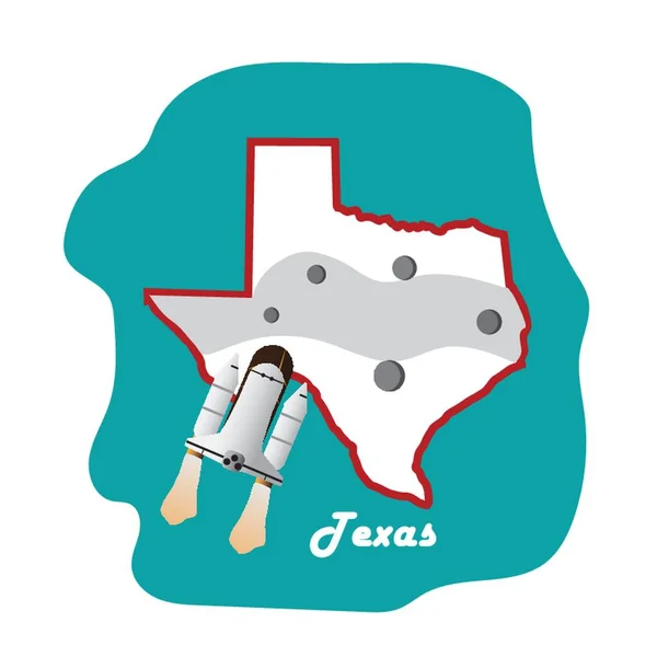 Texas Staat Kaart Met Space Shuttle — Stockvector