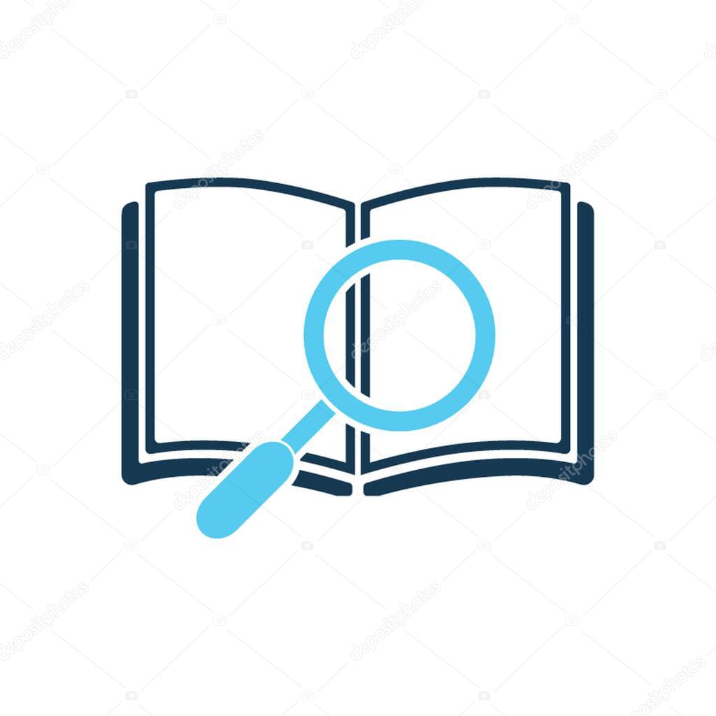 open book and magnifying glass
