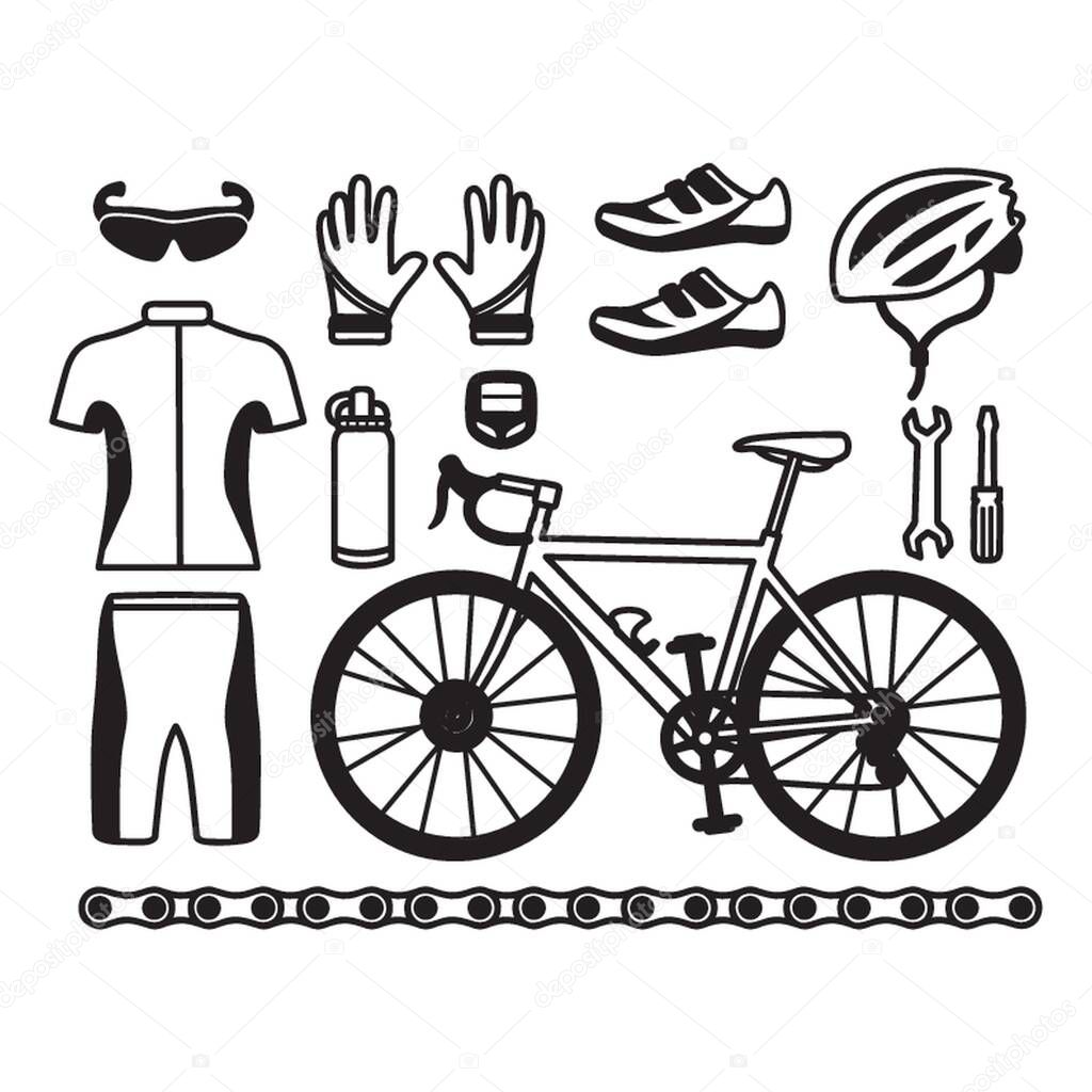 collection of cycling equipment