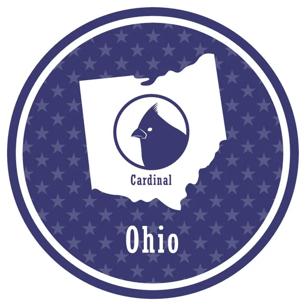 Kardinalle Birlikte Ohio Devlet Haritası — Stok Vektör
