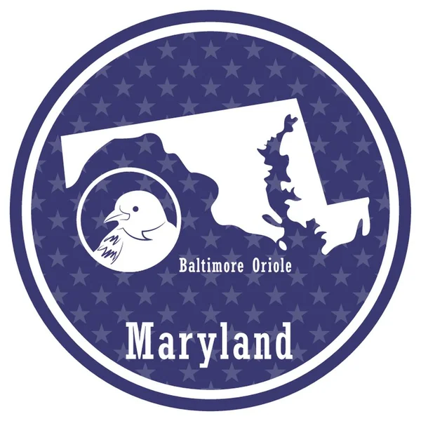 Maryland Statskarta Med Baltimore Oriole — Stock vektor