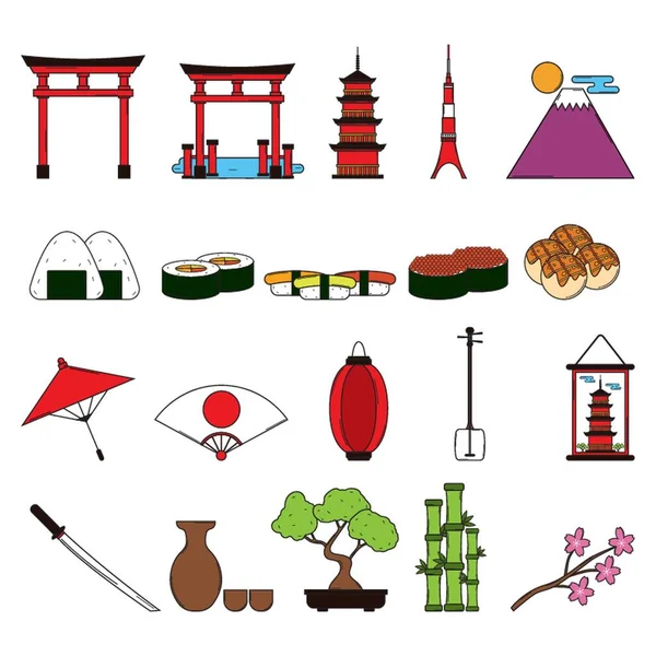 Collection Japanese Icons — Stock Vector