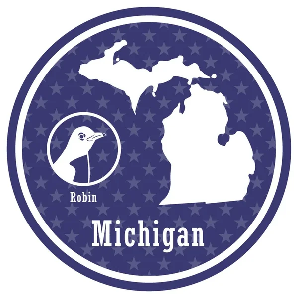 Michigan State Map Met Robin — Stockvector