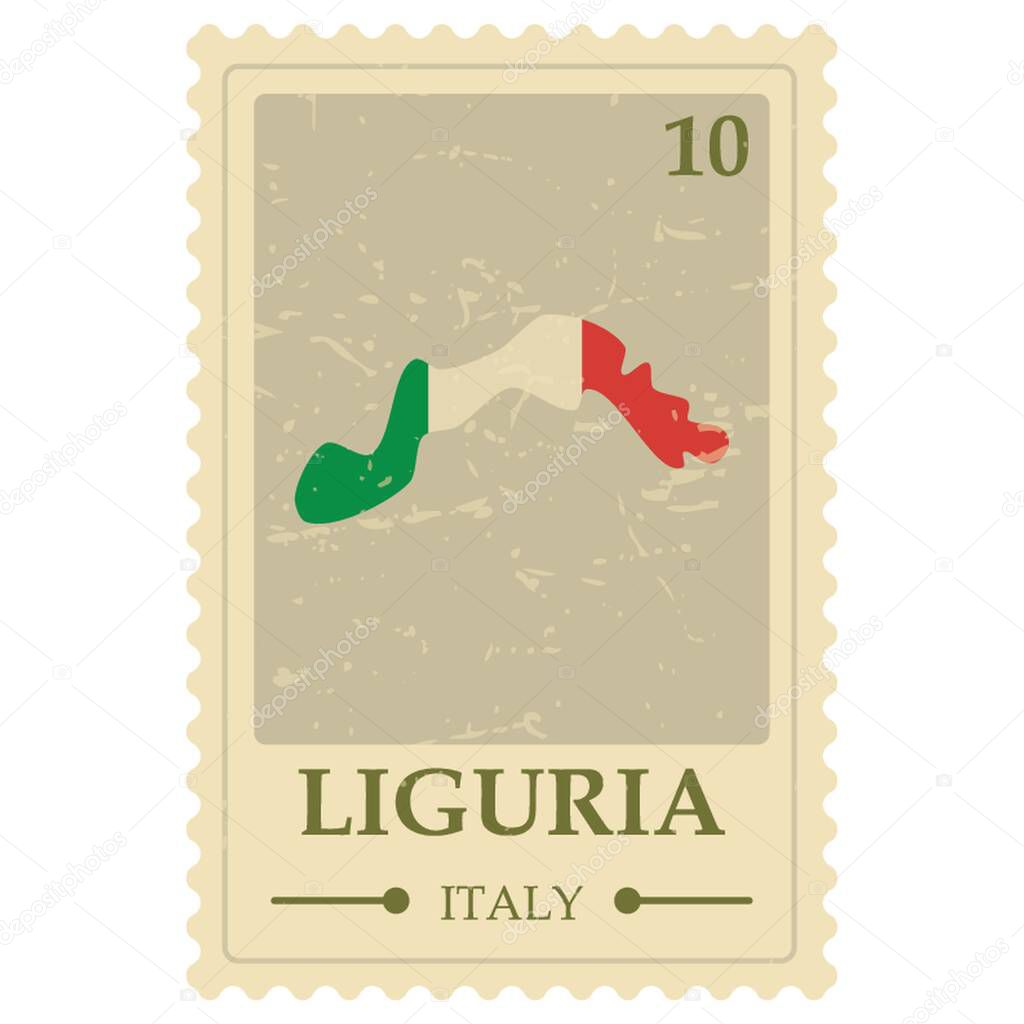 Liguria map postage stamp