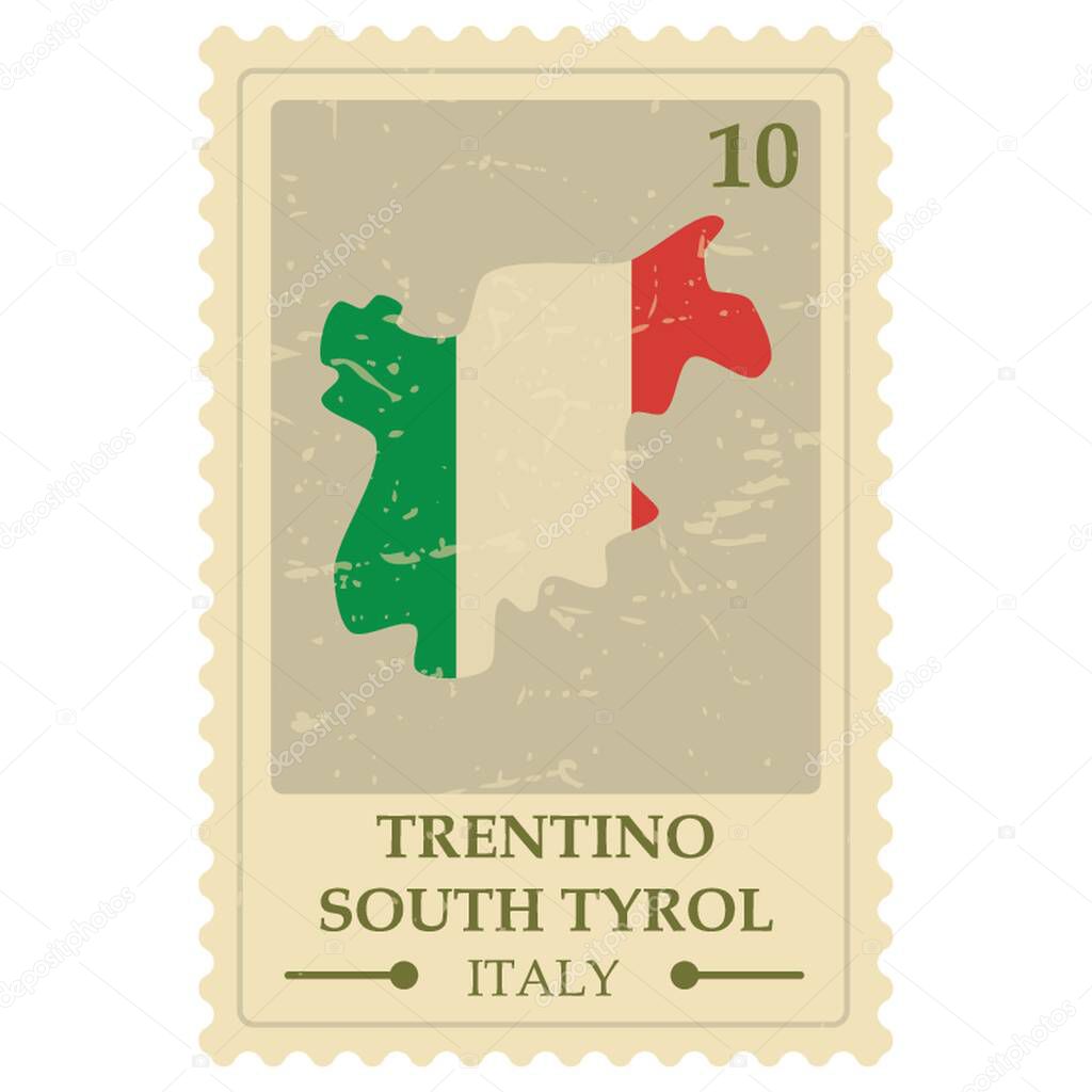 trentino south tyrol map postage stamp