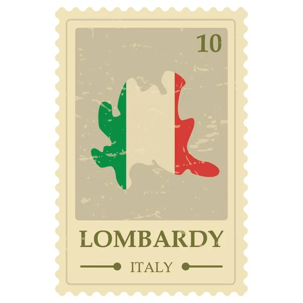 Lombardy Kaart Postzegel — Stockvector
