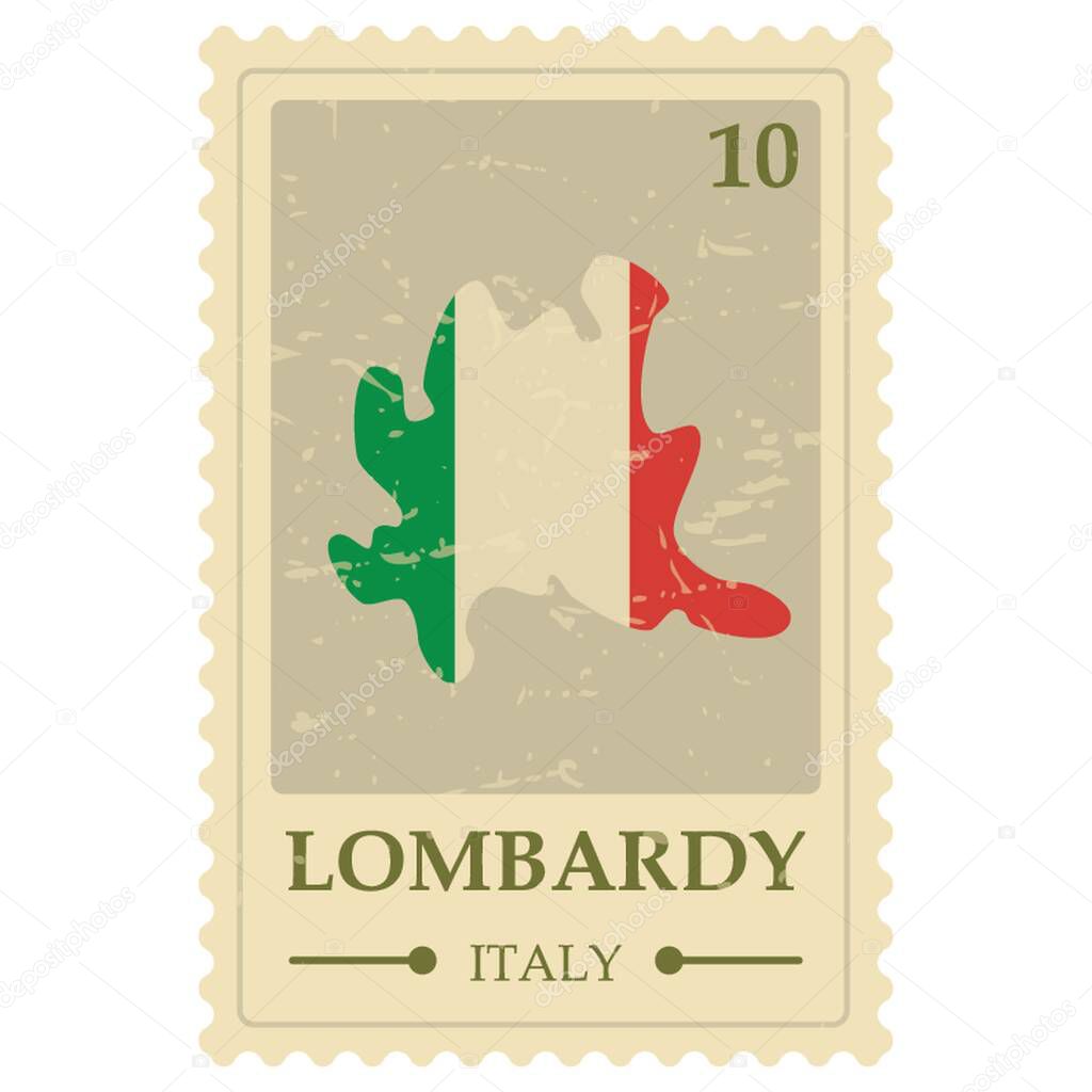 lombardy map postage stamp