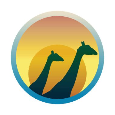 Günbatımı vektör illüstrasyonunda zürafalar