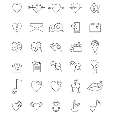 Valentine simgeleri şablonu, renkli vektör illüstrasyonu
