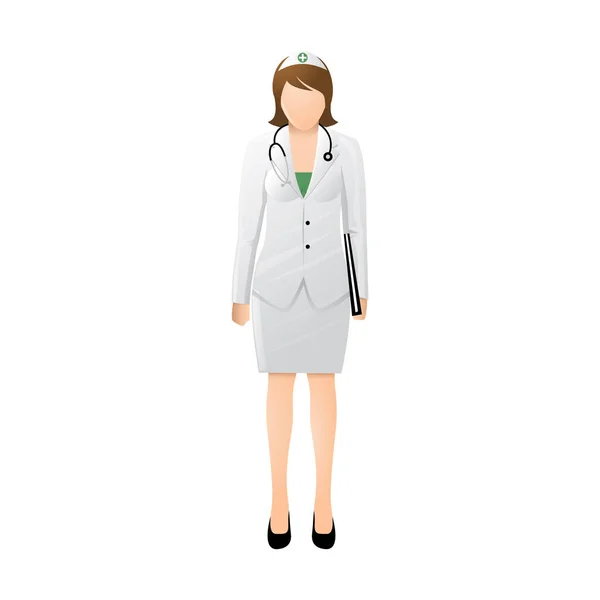 Médico Mujer Con Estetoscopio Icono Sobre Fondo Blanco Ilustración Vectorial — Vector de stock