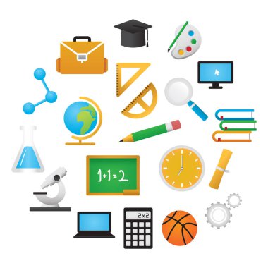 Okul ve eğitim ikonları ayarlandı. vektör illüstrasyonu