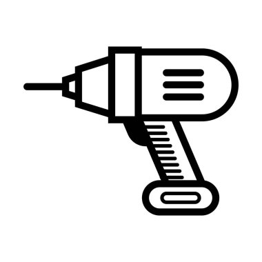 Beyaz zemin üzerinde siyah stil elektrikli matkap simgesi izole. tesisat sembolü vektör illüstrasyonu.