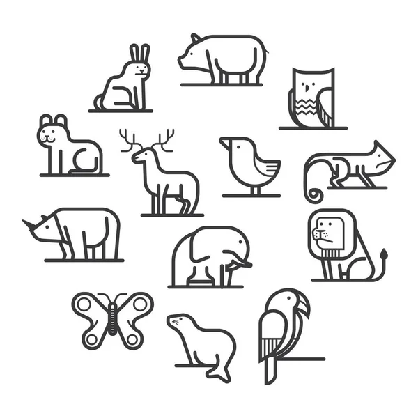 Zvířata Ptačí Ikony Nastaveny Vektorová Ilustrace — Stockový vektor