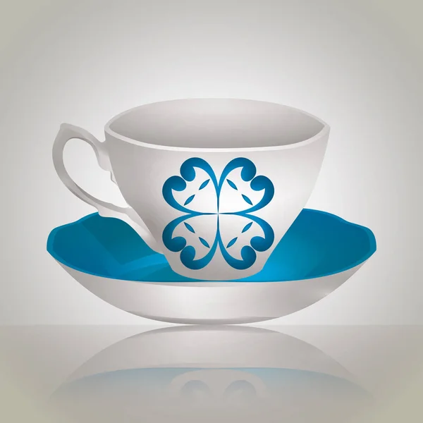 Vector Ilustración Taza Azul Con Platillo — Vector de stock