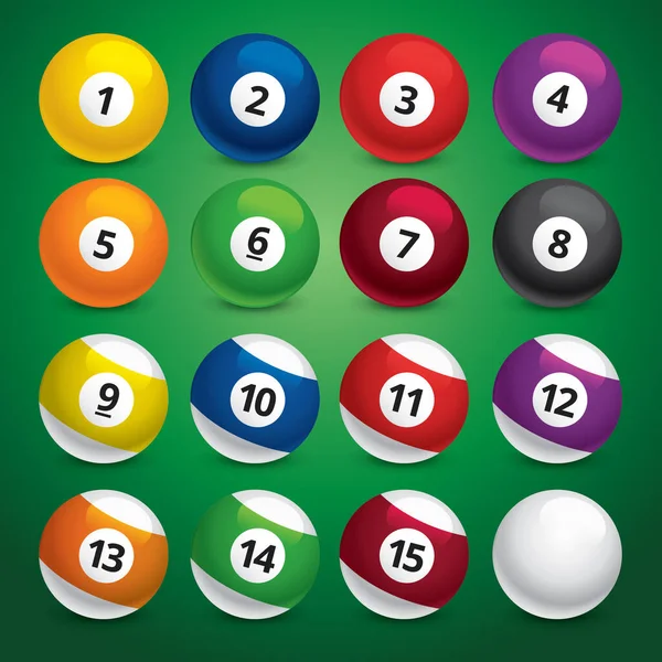 Billiard Balls Green Background — Stock Vector