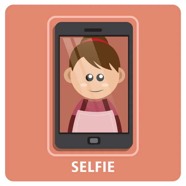 Selfie Pada Ikon Flat Smartphone Ilustrasi Vektor - Stok Vektor