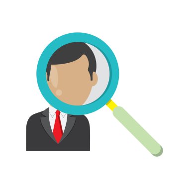 Büyüteç cam vektör çizimi tasarımı ile iş adamı avatarı