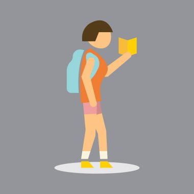 Sırt çantalı düz simge, vektör illüstrasyonlu kız