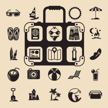 Plaj simgeleri biçimlendirilmiş vektör çizimi