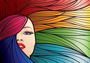 Gökkuşağı renkli saç stili simgesi