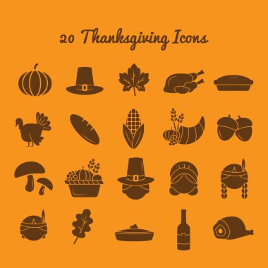 Şükran Günü simgeleri dizisi düz simge, vektör illüstrasyonu