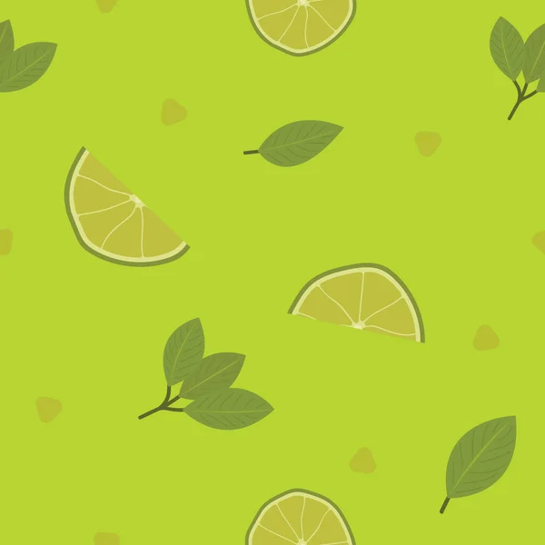 Patrón Sin Costuras Con Rodajas Limón Sobre Fondo Verde — Vector de stock