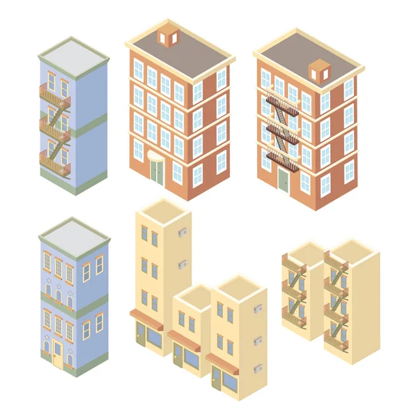 Vue Isométrique Ville Avec Bâtiments Rue — Image vectorielle